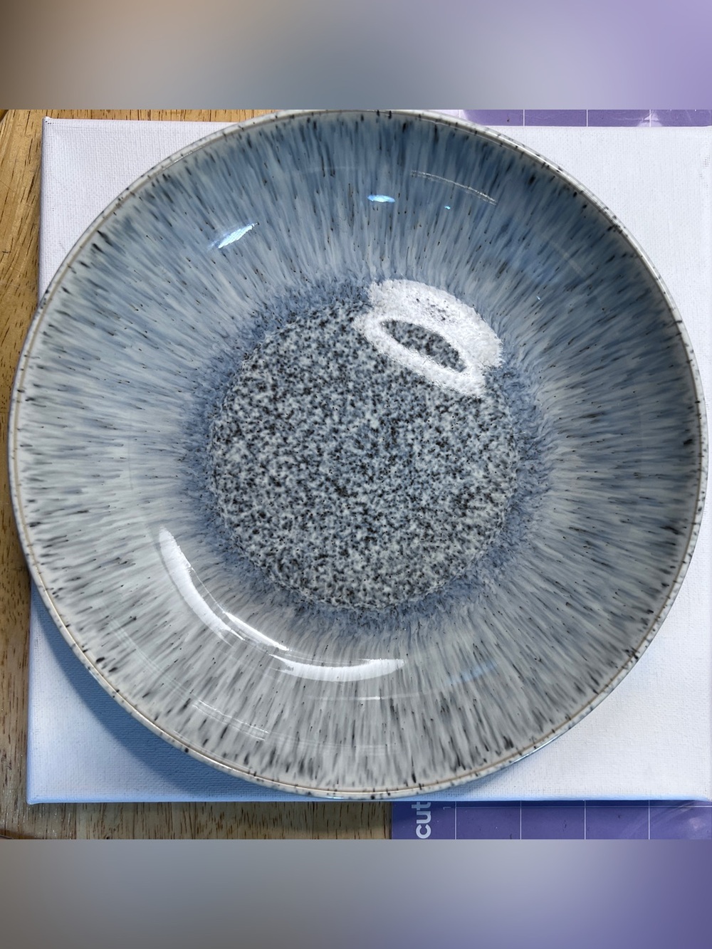England Denby Handcrafted  Ceramic Serving Bowl in Speckled Gray-Blue, 8 “